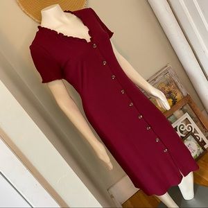Society & Stitch Red Button Down Ribbed Knit Dress